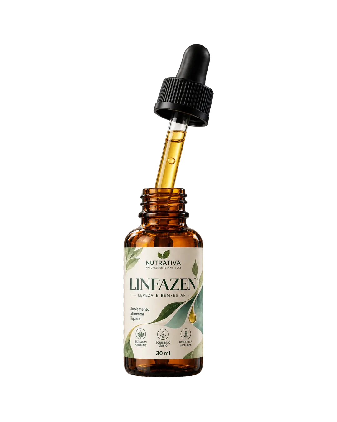 Frasco Linfazen aberto com conta-gotas